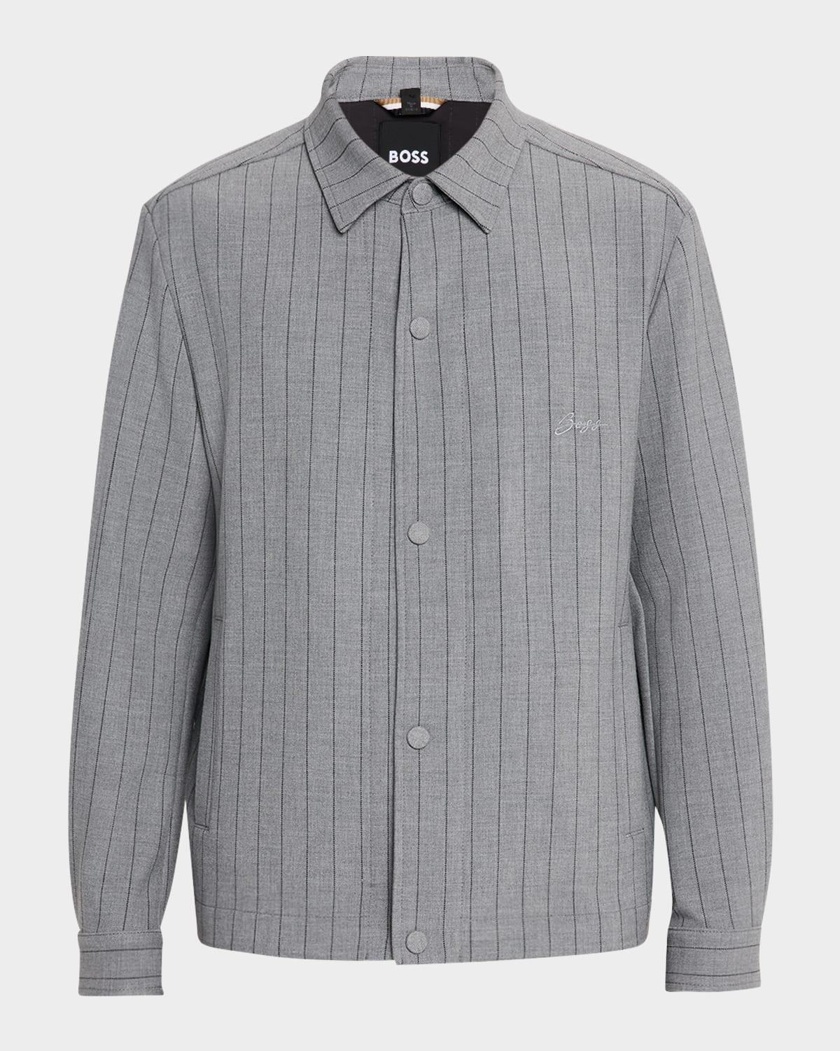Mens Relaxed-Fit Overshirt with Stripe and Script Logo Product Image