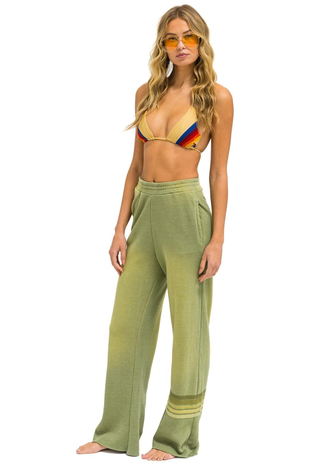 RUGBY STITCH WIDE LEG POCKET SWEATPANTS - FADED ARMY Female Product Image