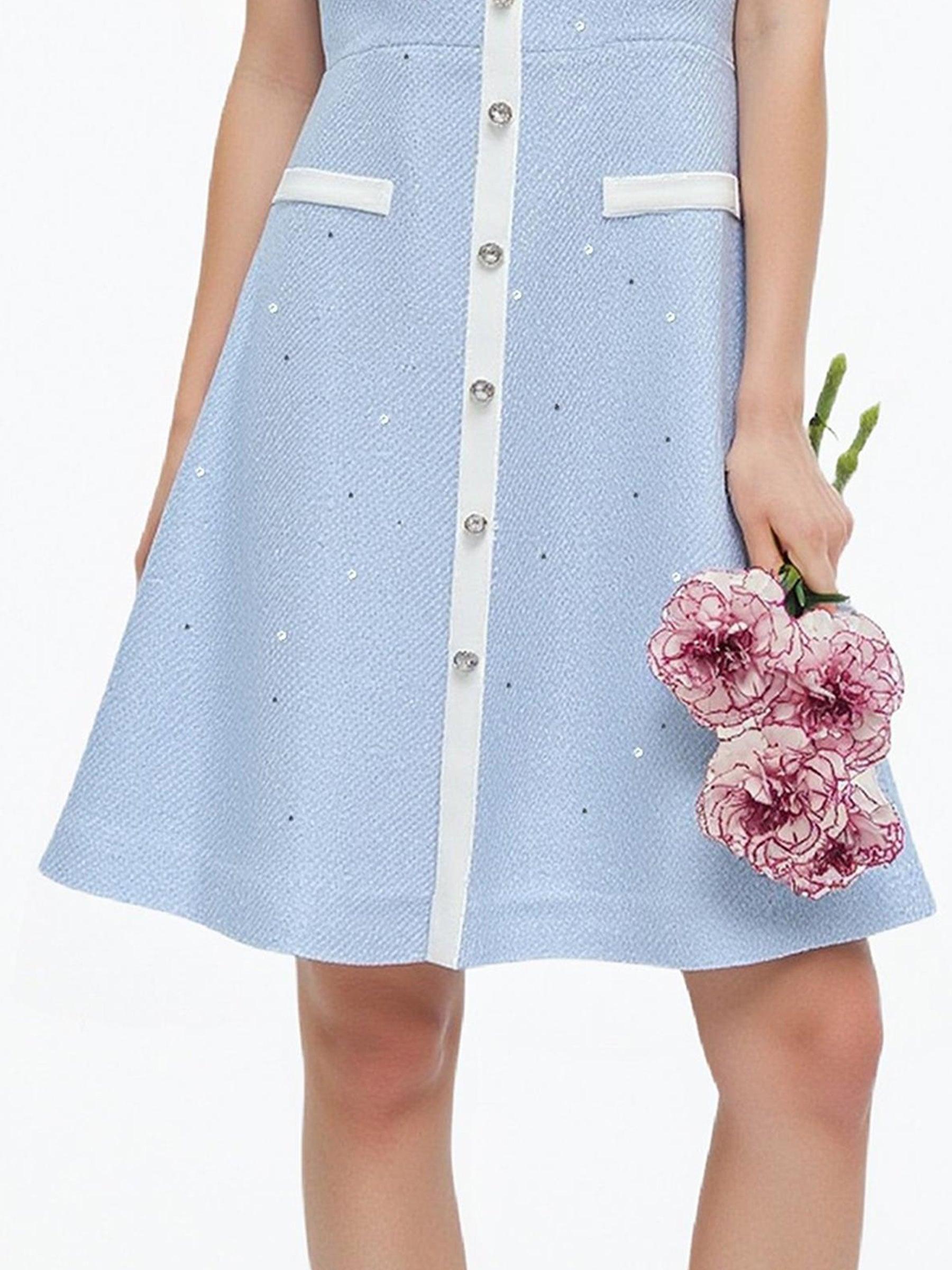 Acetate Blend Sequins Tweed Contrast Trim Women Mini Dress Product Image