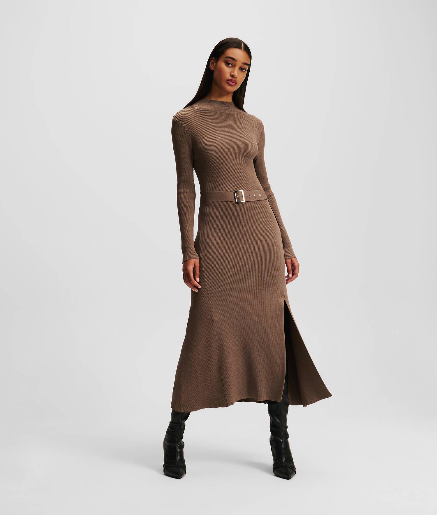 LONG-SLEEVED BELTED KNIT DRESS Product Image