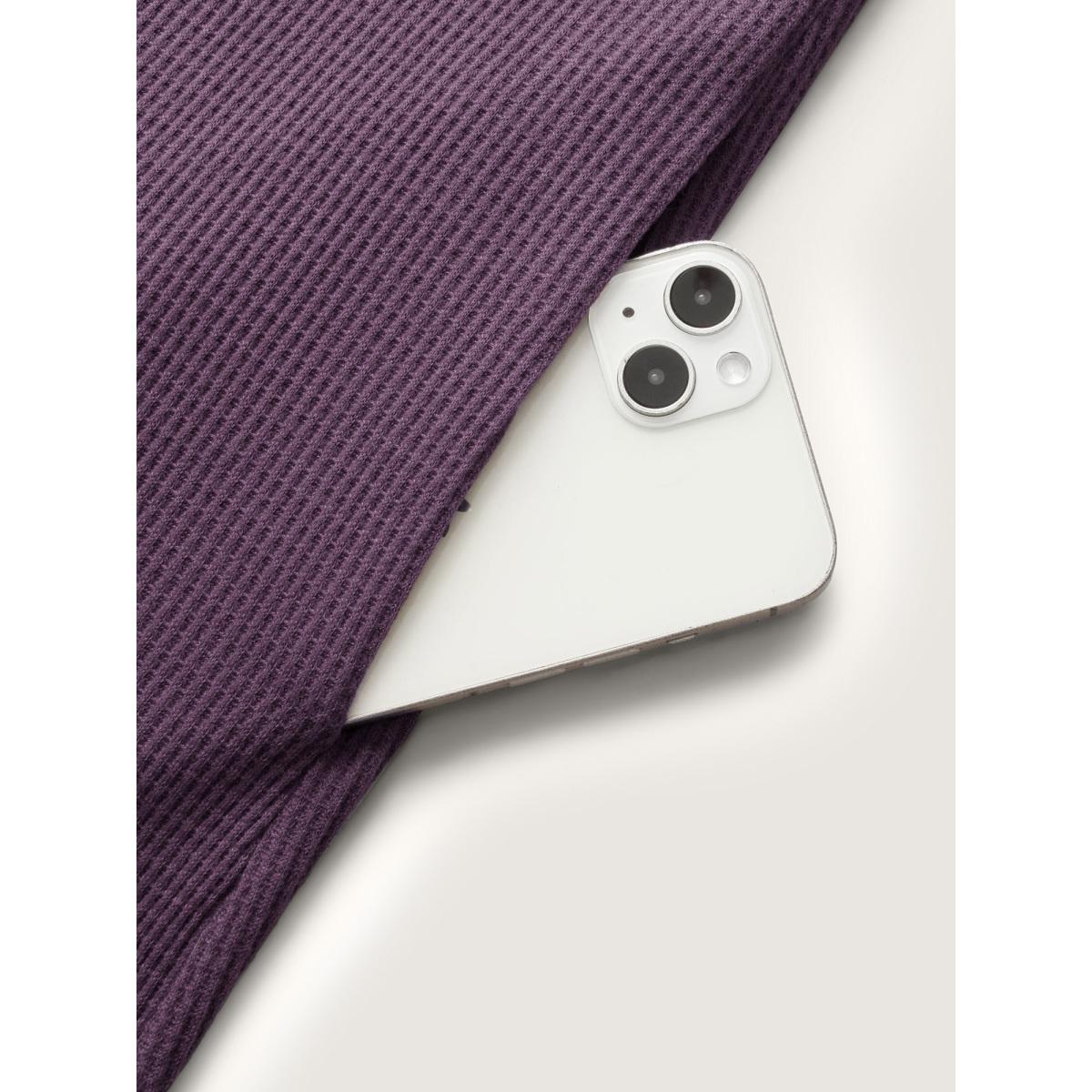 Plus Size Solid Waffle Knit Overlap Hem T-shirt Eggplant Women Leisure Overlapping Round Neck Casual T-shirts BloomChic 22-24/3X Product Image