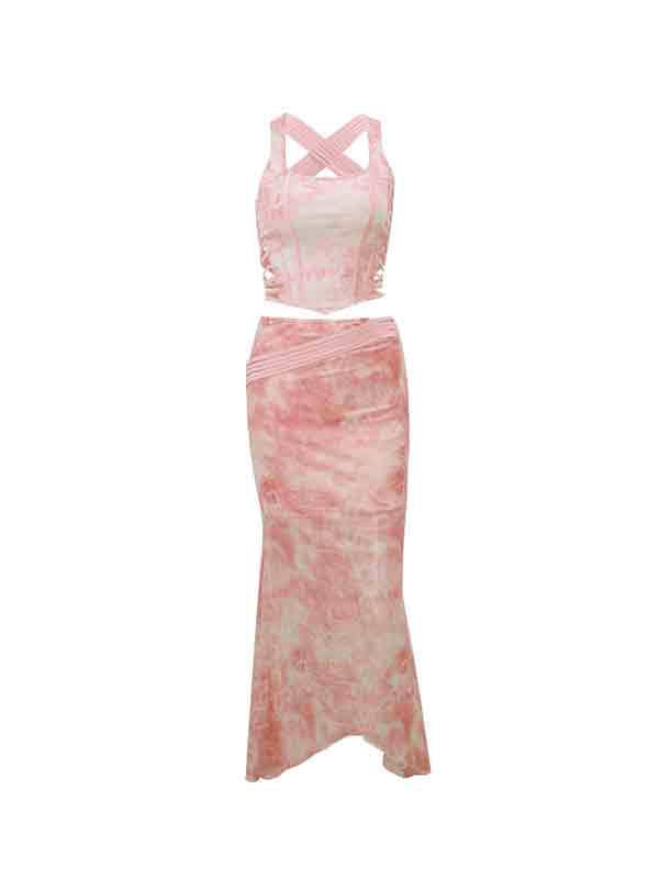 Cutout Irregular Print Slim Two Piece Product Image