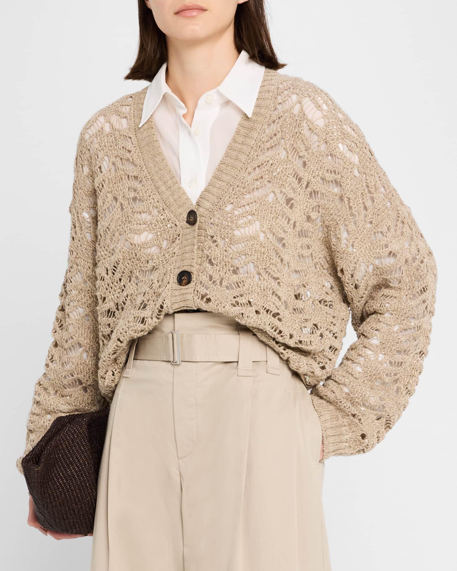 Paillette Lace Knit V-Neck Cardigan Product Image