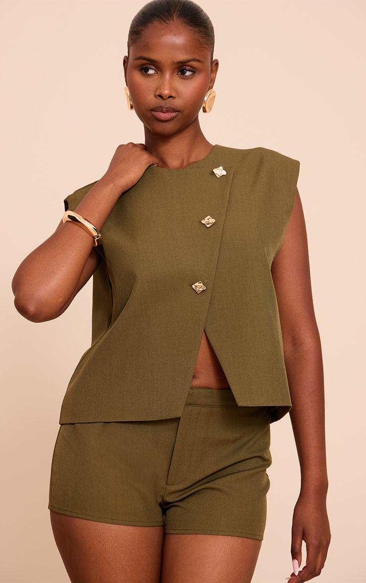  Khaki Tailored Mini Shorts Product Image