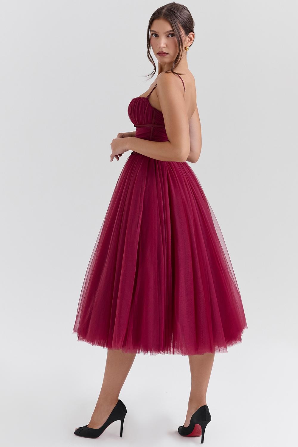 Countess  cabernet tulle midi dress - sale Product Image