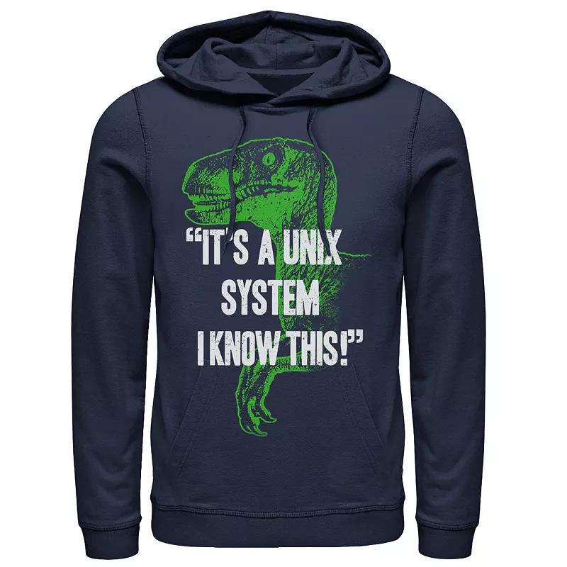 Men's Jurassic Park Neon Dinosaur A Unix System Graphic Pullover Hoodie,  Product Image