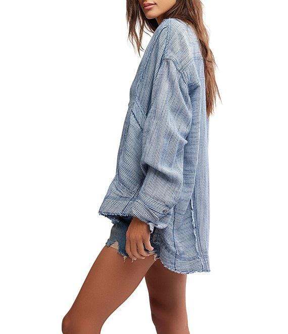 Free People By The Shore Stripe Printed V-Neck Long Sleeve Shirt Product Image