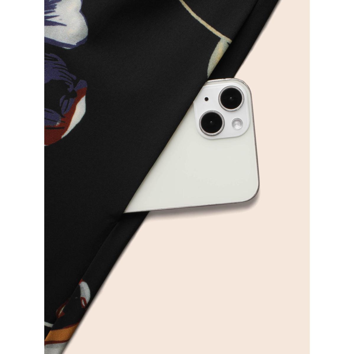 Plus Size Floral Round Neck Gathered Belted Dress Black Women Elegant Gathered Round Neck Long Sleeve Curvy BloomChic 30/6X Product Image