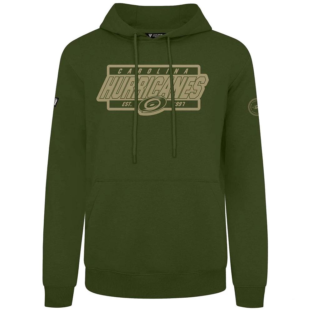 Men's Levelwear Olive Carolina Hurricanes Podium Pullover Hoodie,  Product Image