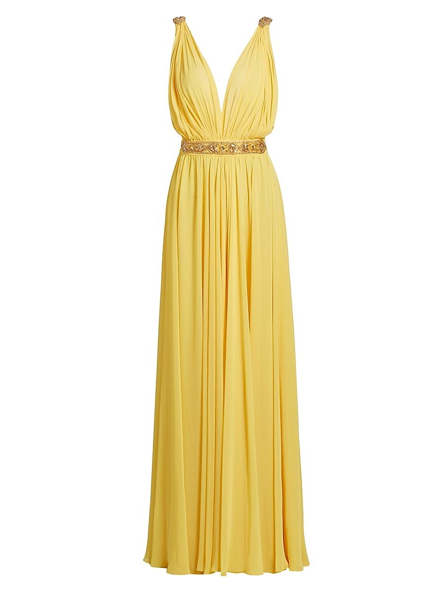 Womens Embellished Chiffon V-Neck Gown Product Image