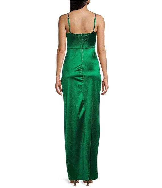 Honey and Rosie Emma Bodice Side Slit Satin Long Dress Product Image
