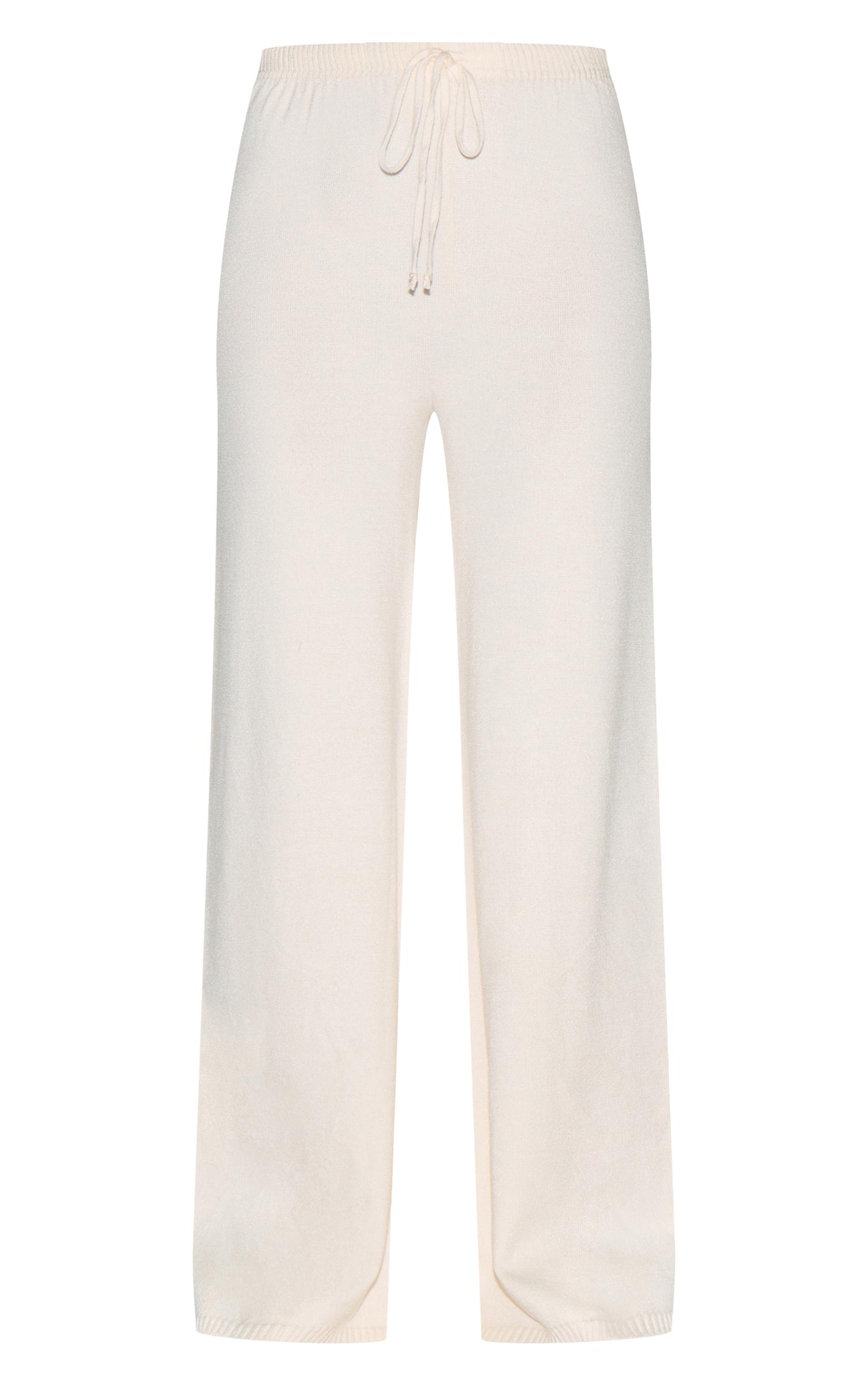 Petite Cream Knitted Straight Leg Pants Product Image