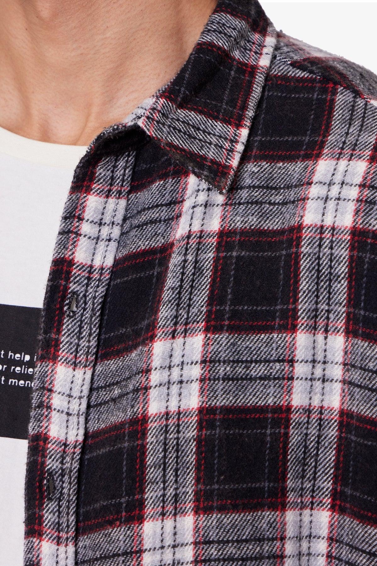 Washed Cropped Flannel Shirt - Black/White Product Image