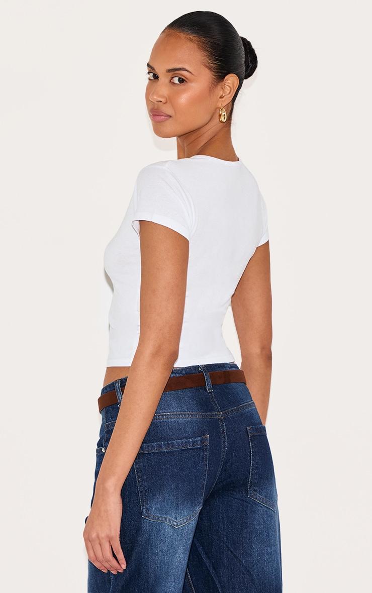 White Modal Cotton Notch Neck Split Hem T Shirt Product Image