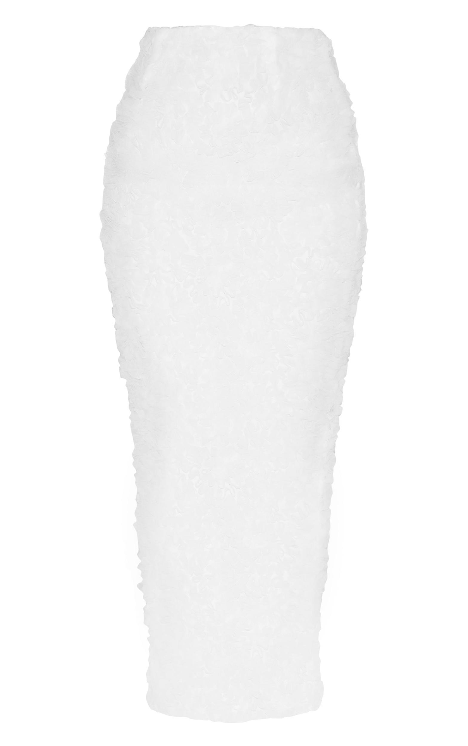 Premium White Tulle Floral Ruffle Detail Maxi Skirt Product Image