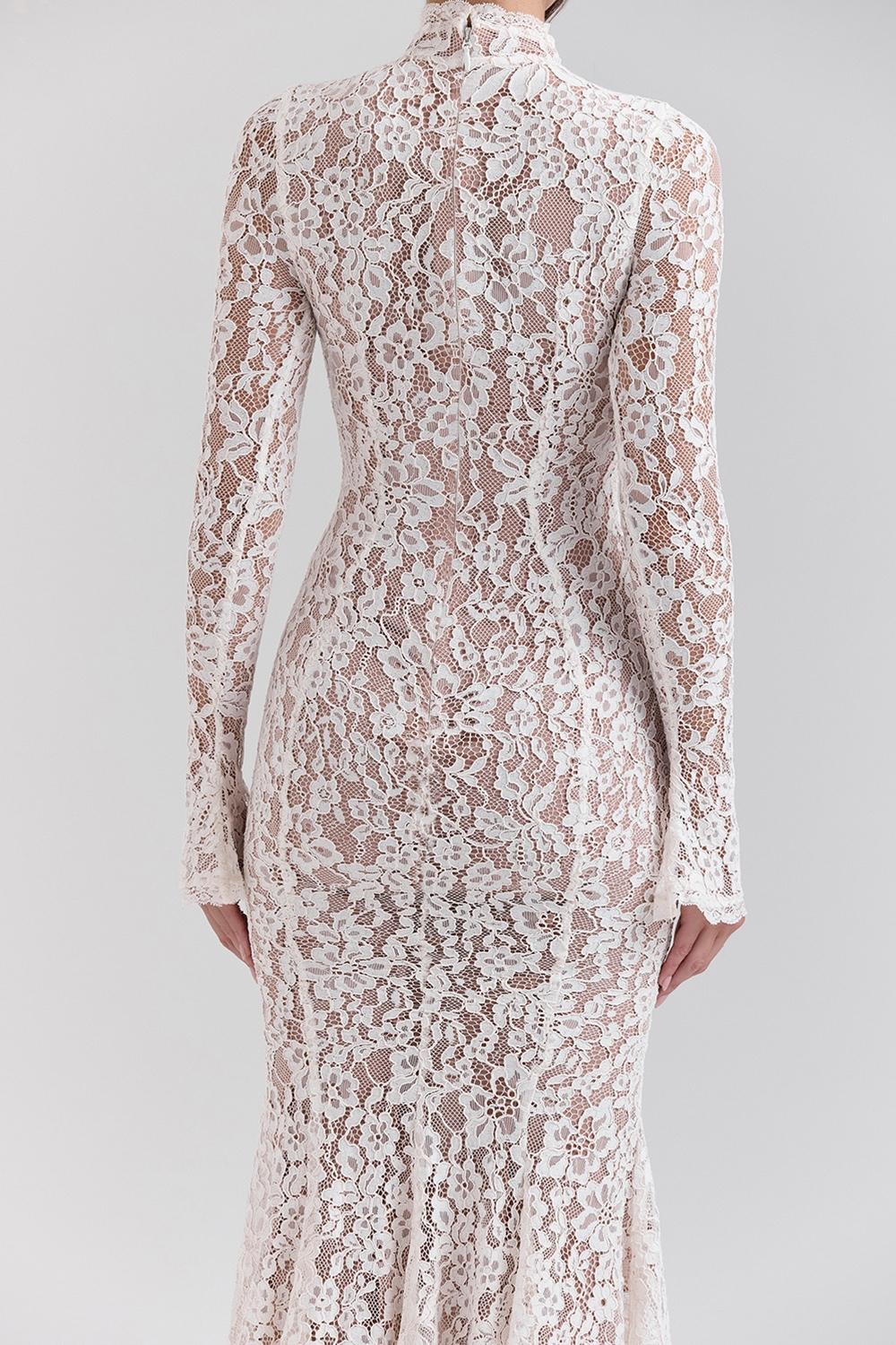 Sophia  vintage ivory lace fitted midi dress Product Image
