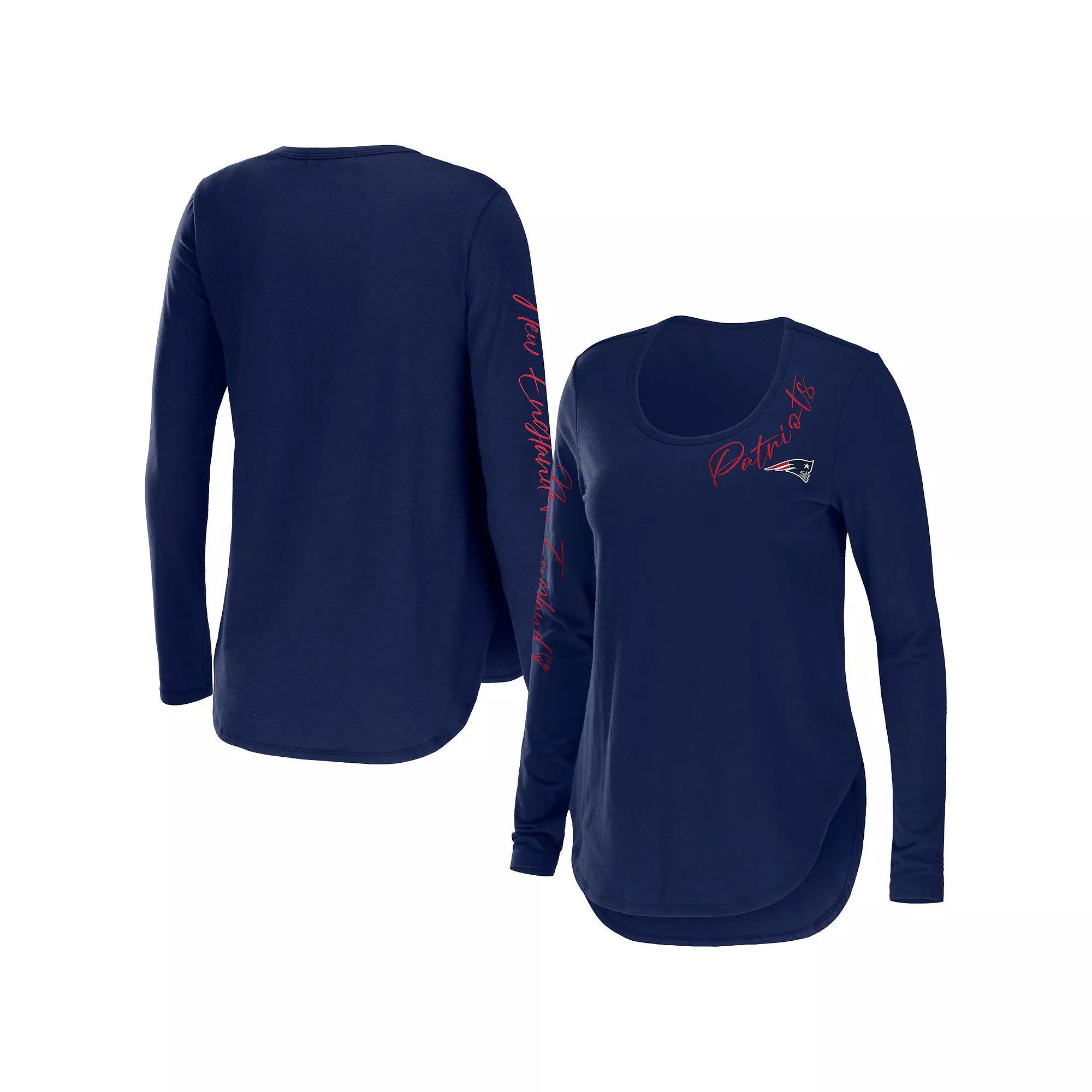 Women's WEAR by Erin Andrews Navy New England Patriots Team Scoop Neck T-Shirt,  Product Image