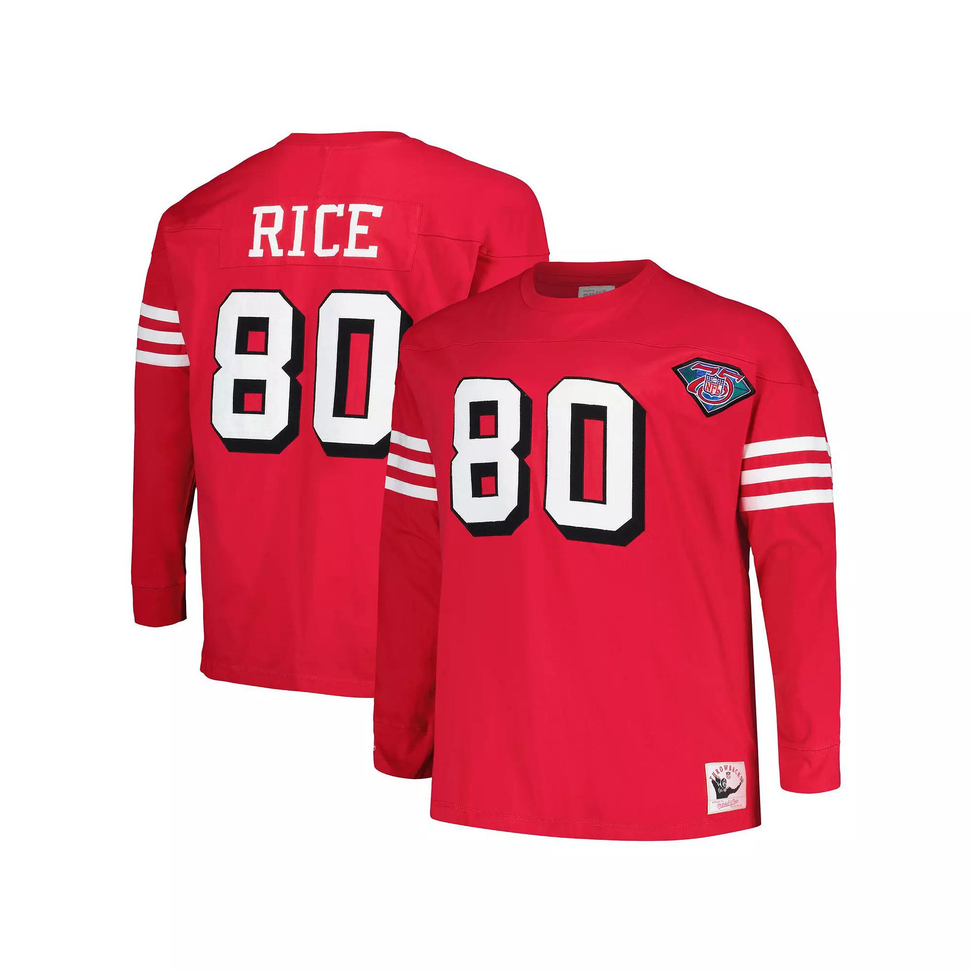 Men's Mitchell & Ness Jerry Rice Scarlet San Francisco 49ers Big & Tall Cut & Sew Player Name & Number Long Sleeve T-Shirt, Size: 4XB, Red Product Image