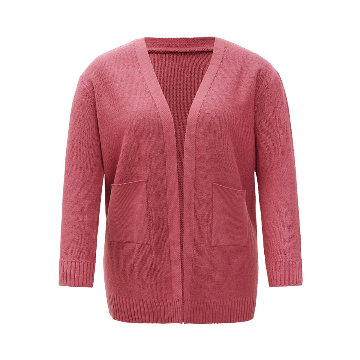 Plus Size Solid Patched Pocket Open Front Long Sleeve Cardigan Russet Women Casual Loose Long Sleeve Everyday Cardigans BloomChic 22-24/3X Product Image