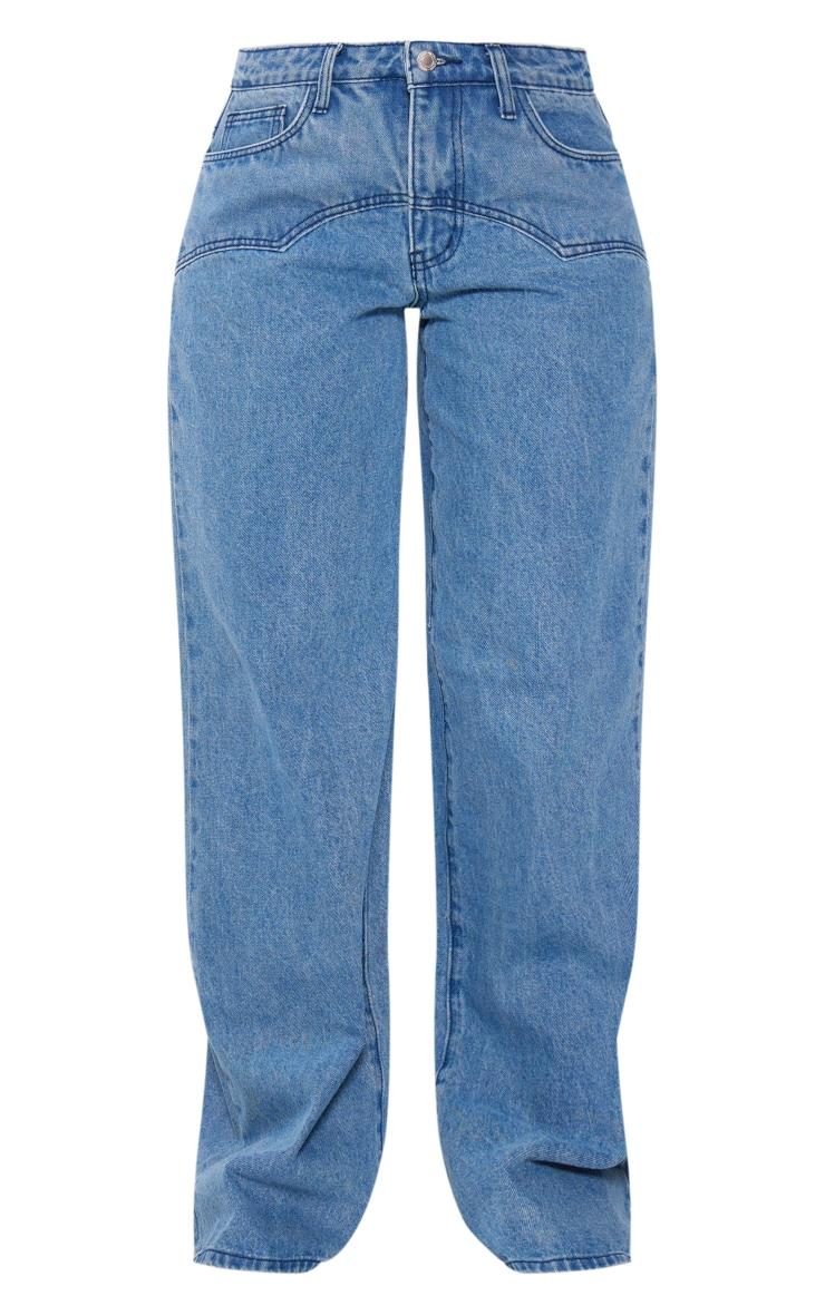 Mid Blue Wash Western Detail Wide Leg Jeans Product Image