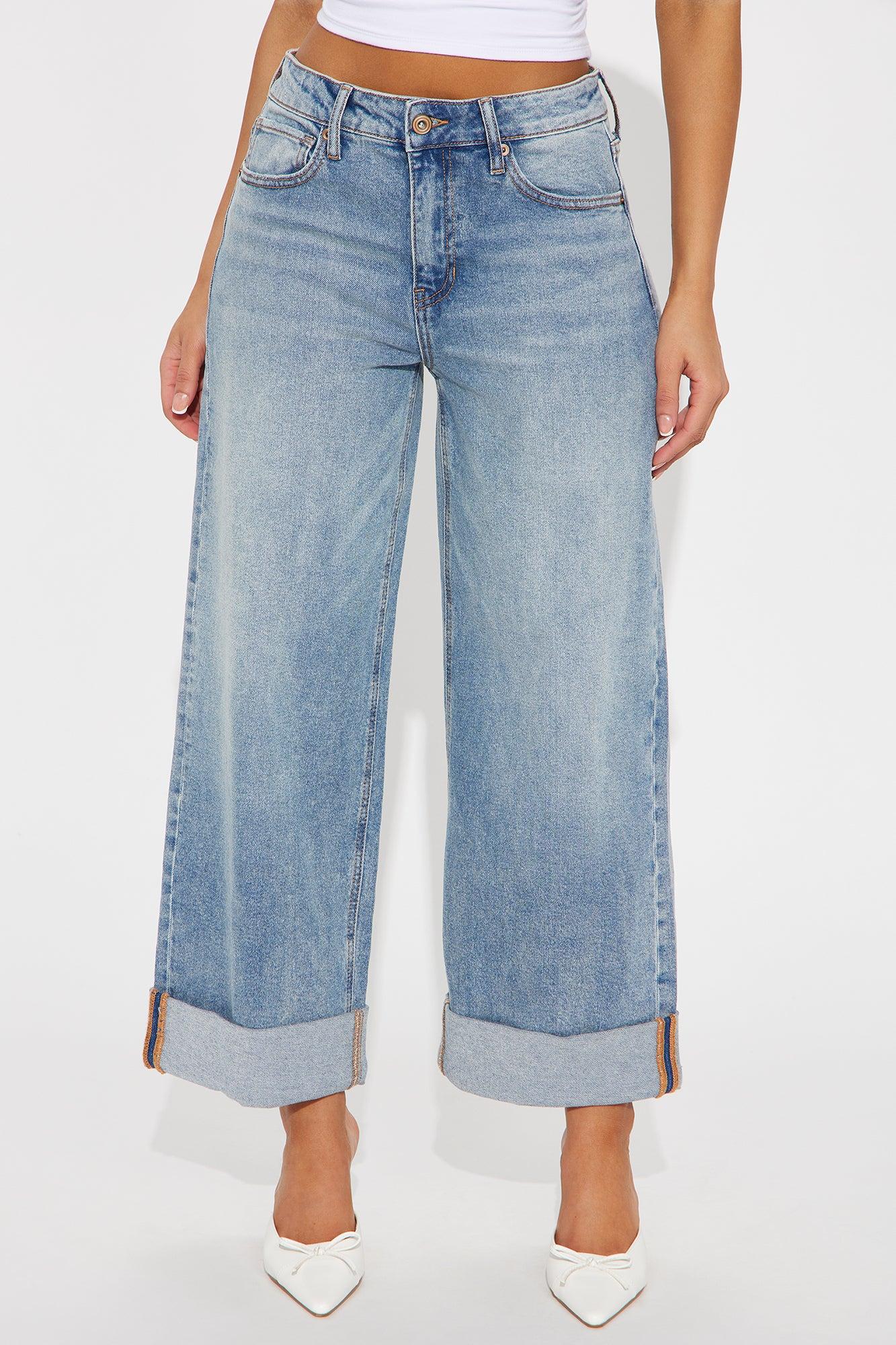 Miranda Cuffed Wide Leg Crop Jean - Medium Wash Product Image