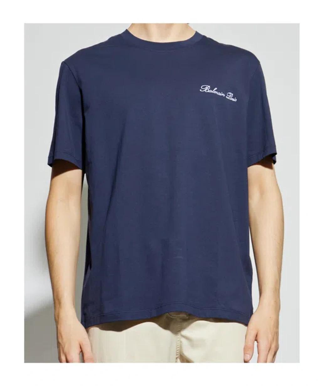 BALMAIN Signature Logo T-shirt In Blue Product Image