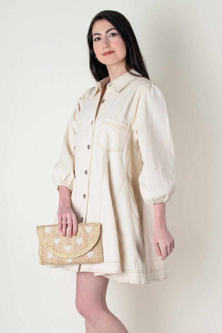 Best Behavior Denim Dress - Ecru Product Image