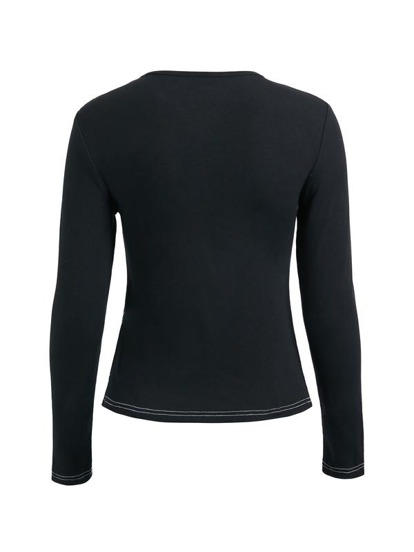 Gothic Print V Neck Long Sleeve Tee Product Image