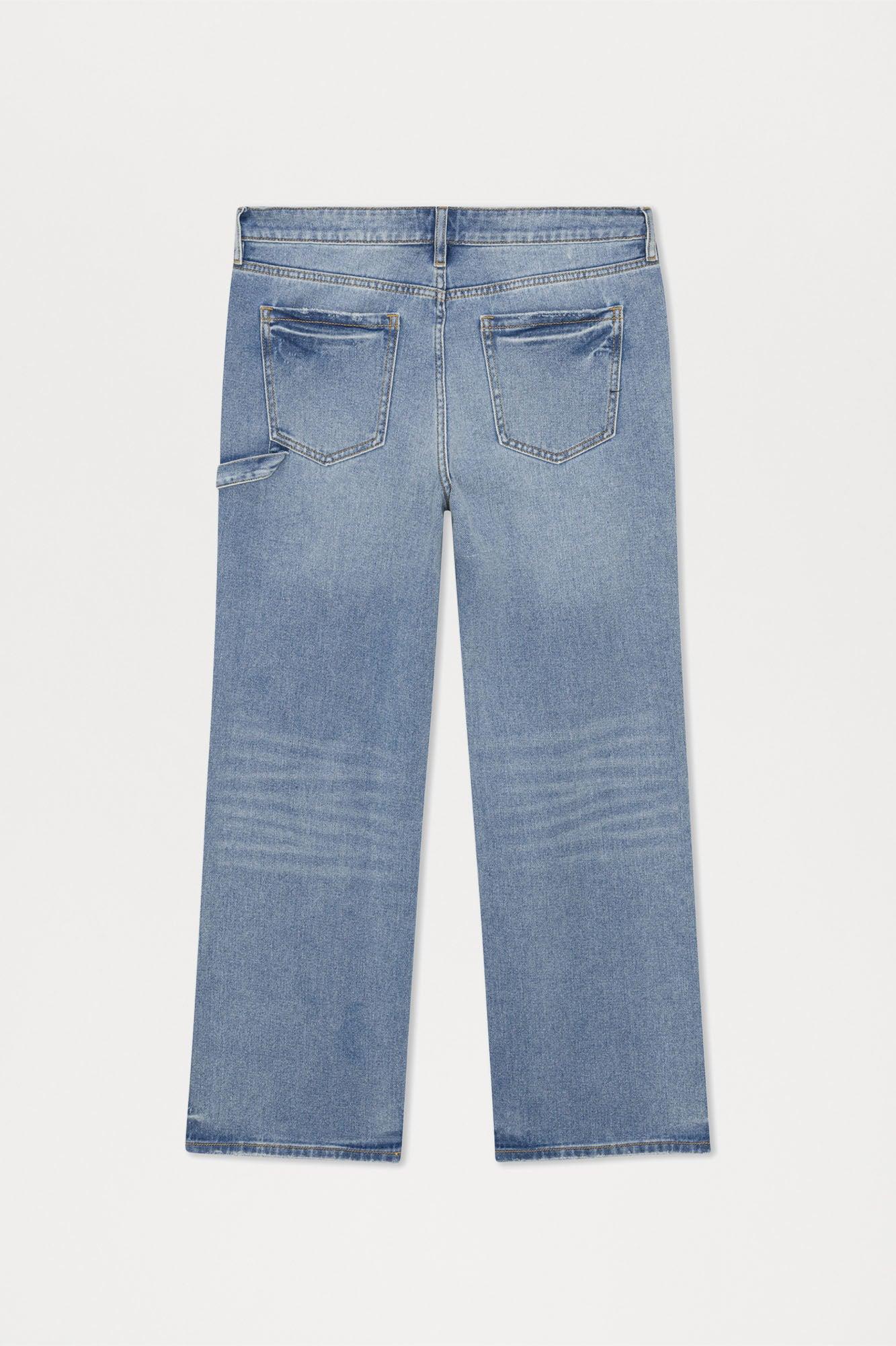 Bore Distressed Carpenter Straight Jeans - Blue Wash Product Image