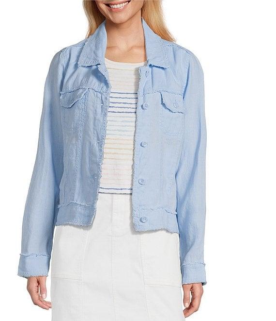 Tommy Bahama Two Palm Raw Edge Point Collar Long Sleeve Button Front Jacket Product Image