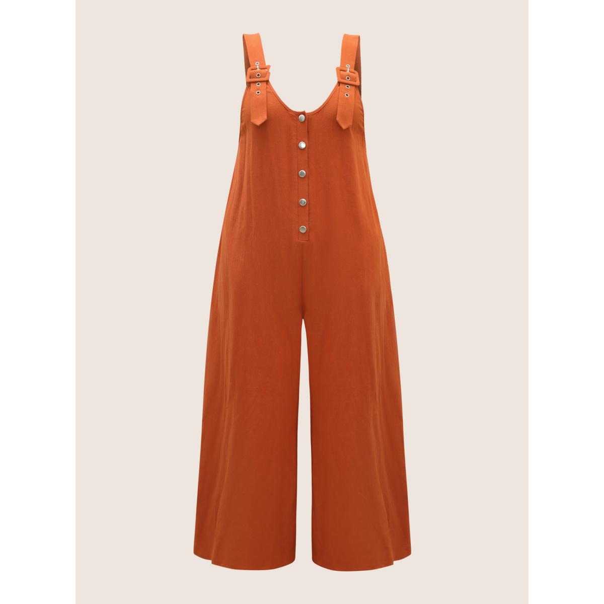 Plus Size Rust Solid U Neck Metal Detail Jumpsuit Women Casual Sleeveless U-neck Everyday Loose Jumpsuits BloomChic 14-16/1X Product Image