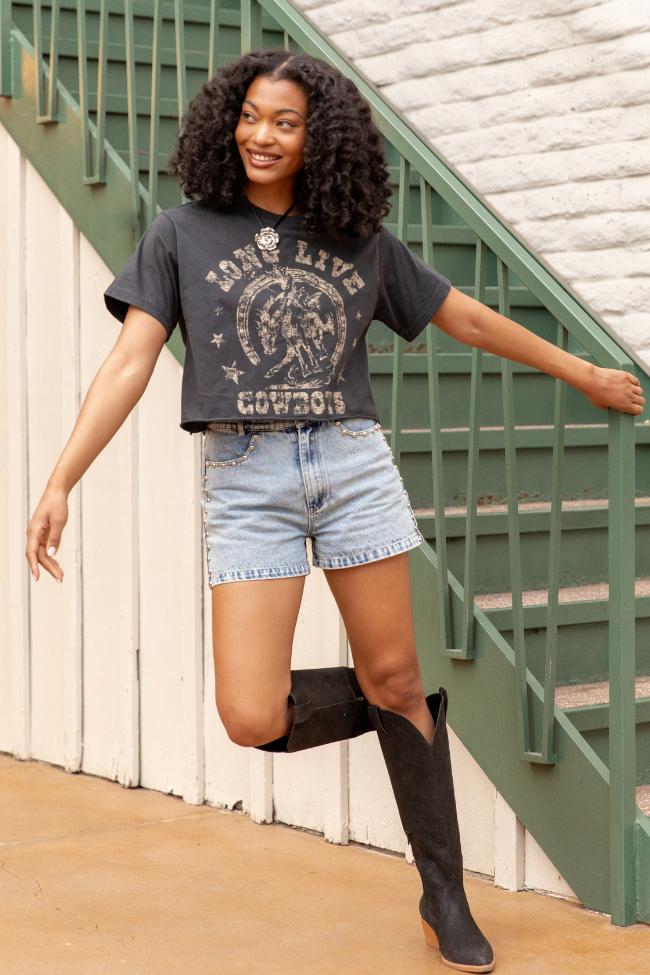 Studded Sound Blue Denim Shorts SALE Product Image