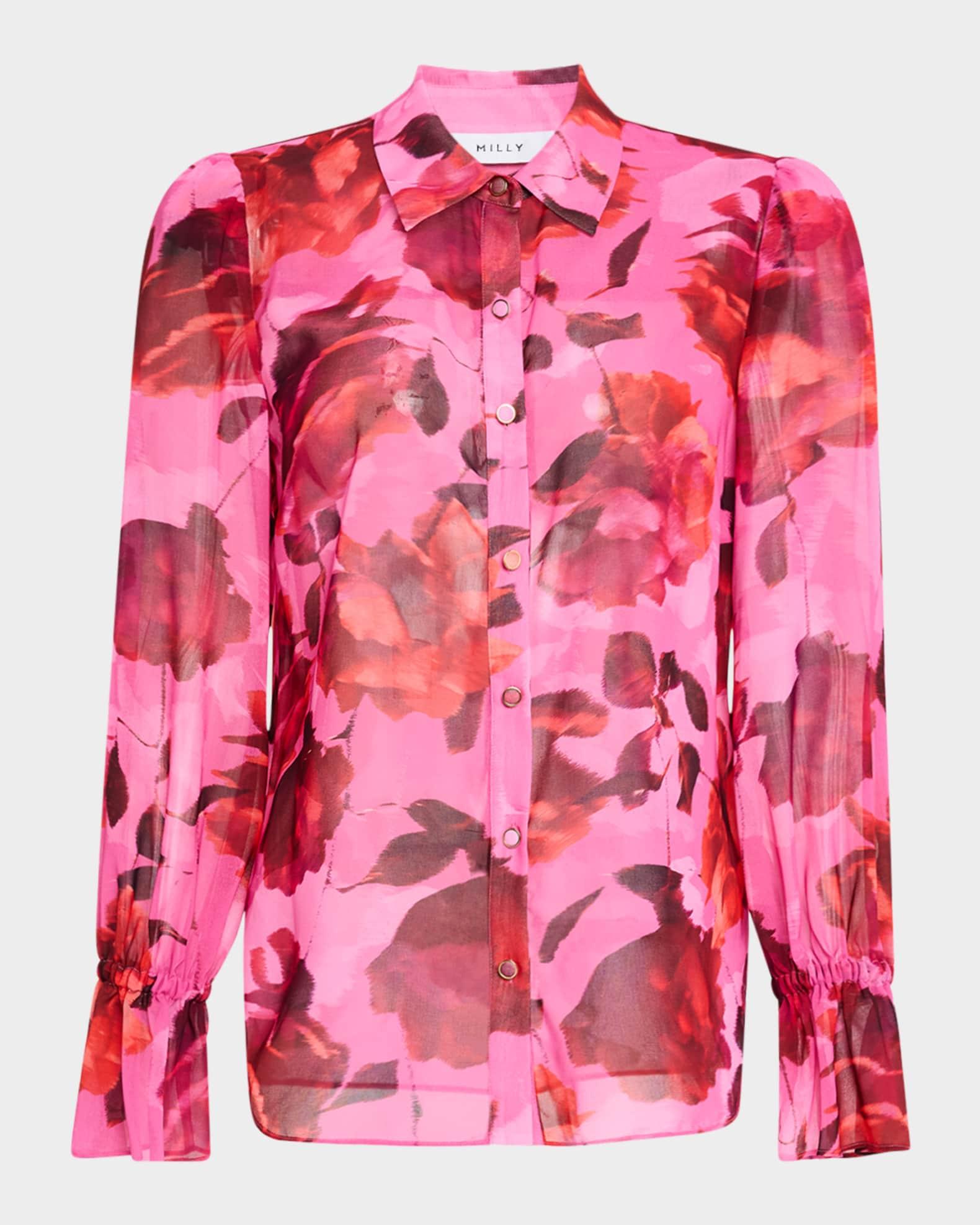 Lacey Blurred Blossom Floral-Print Blouse Product Image
