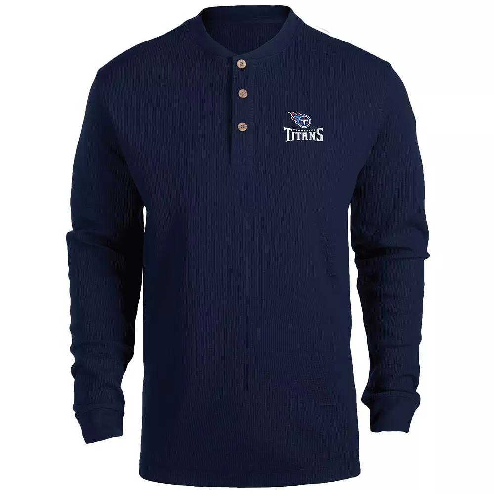Men's Dunbrooke Navy Tennessee Titans Logo Maverick Thermal Henley Long Sleeve T-Shirt,  Product Image