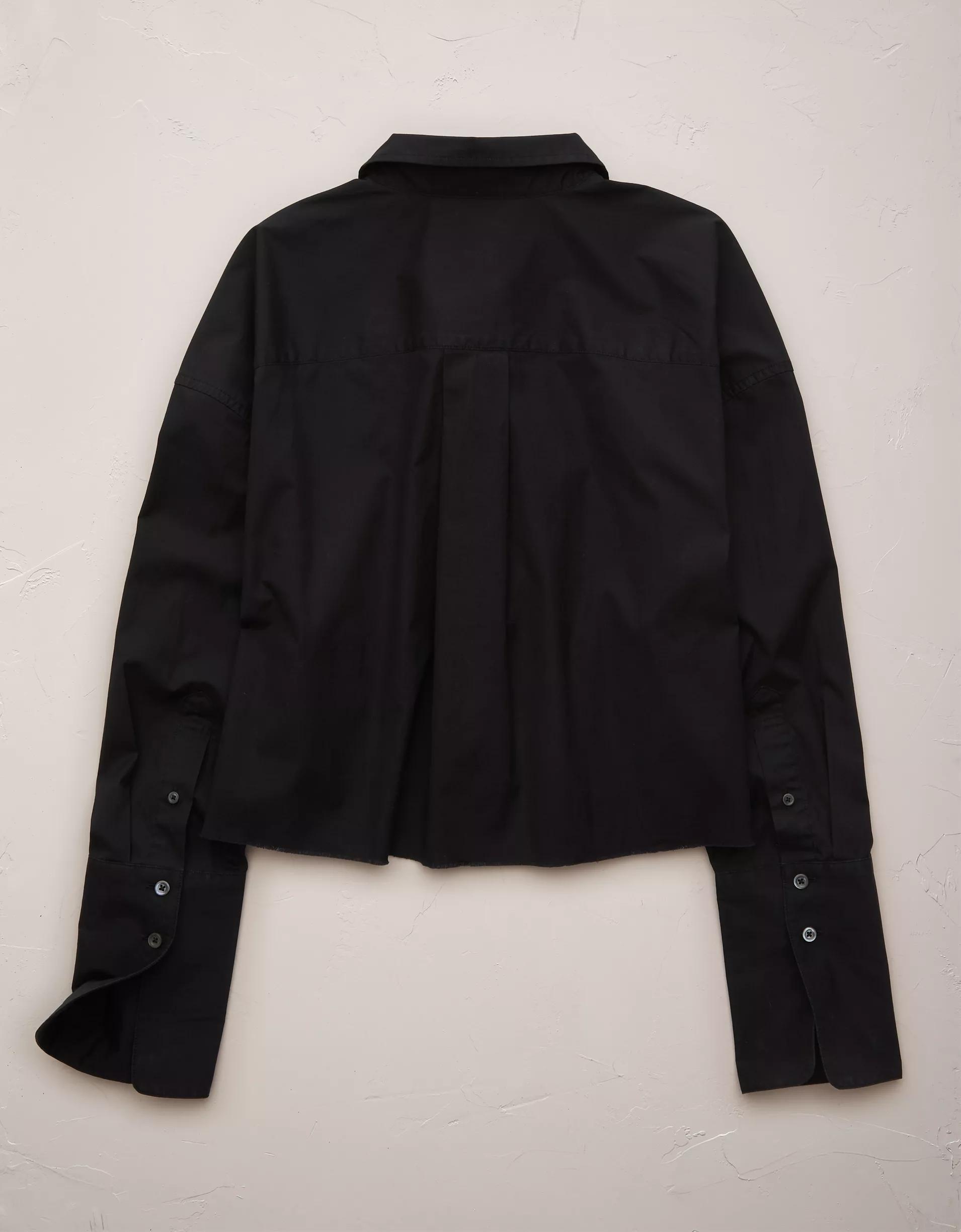 AE77 Premium Long-Sleeve Boxy Crop Tuxedo Shirt Product Image