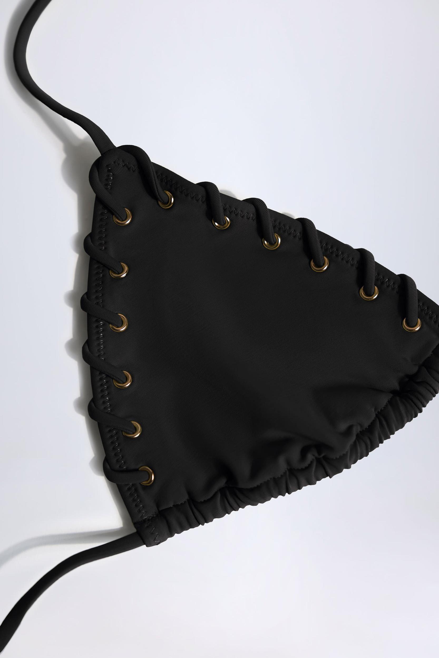 Drawstring Thong Bikini Bottoms in Black Product Image