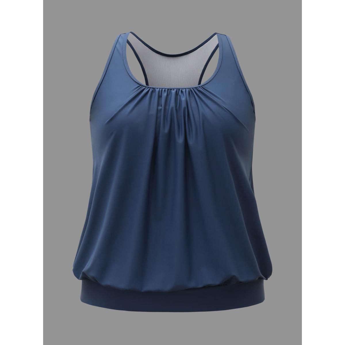 Plus Size U Neck Solid Gathered Gathered Swim Top Women's Swimwear SlateGray Resort Gathered High stretch Bodycon U-neck Curve Swim Tops BloomChic 10/M Product Image