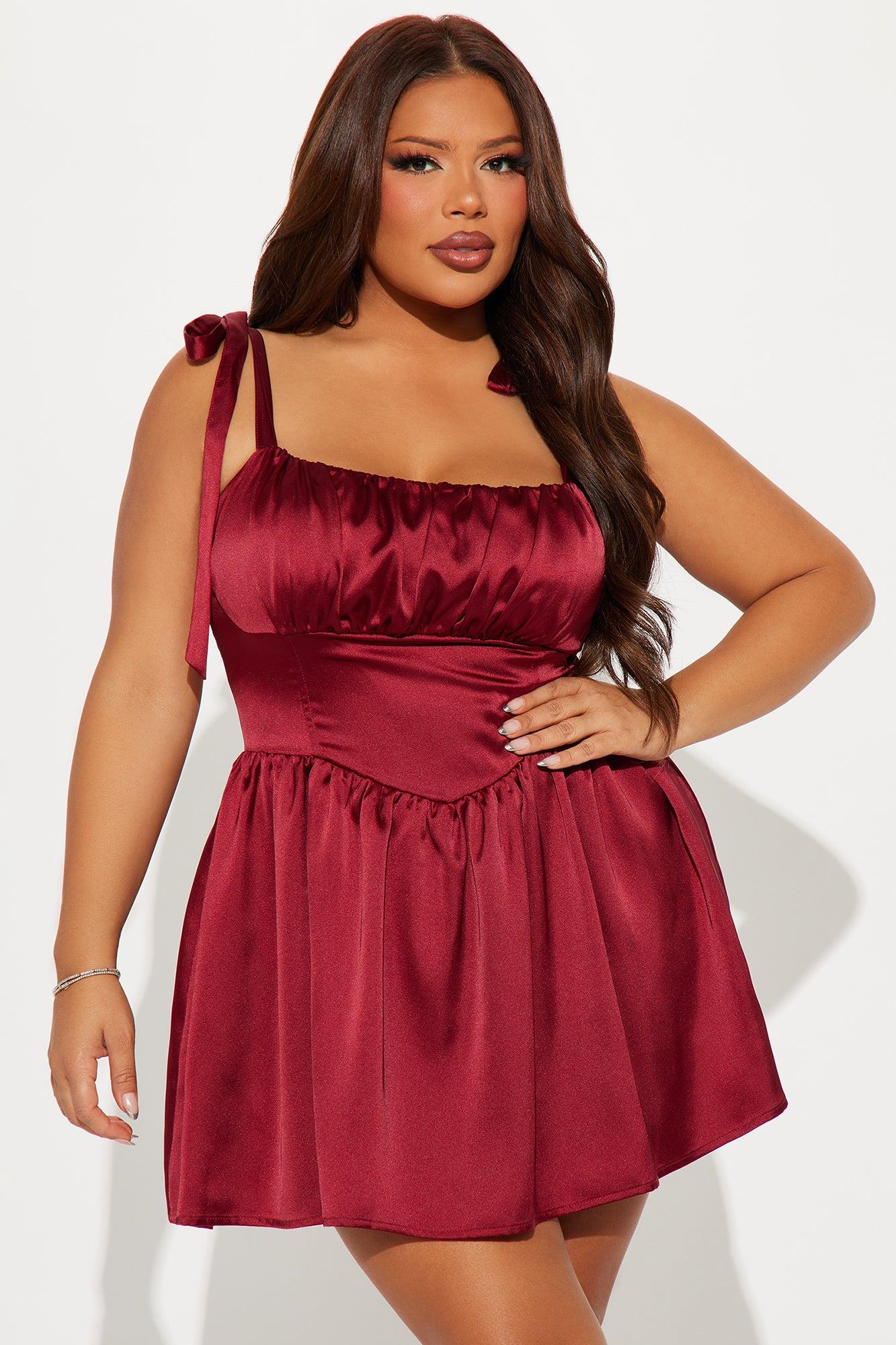 Kiss Goodbye Satin Mini Dress - Wine Product Image