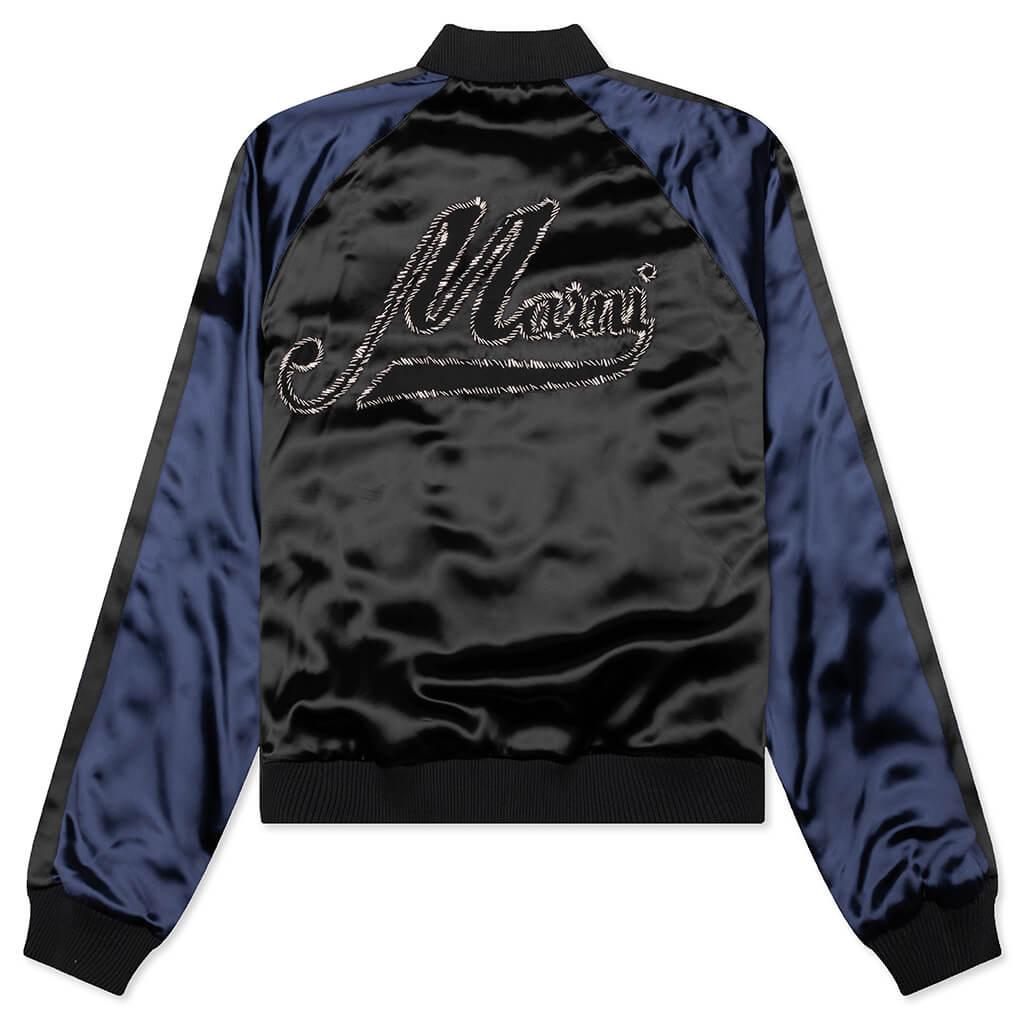 Black Satin Bomber with Beaded Logo - Black Male Product Image