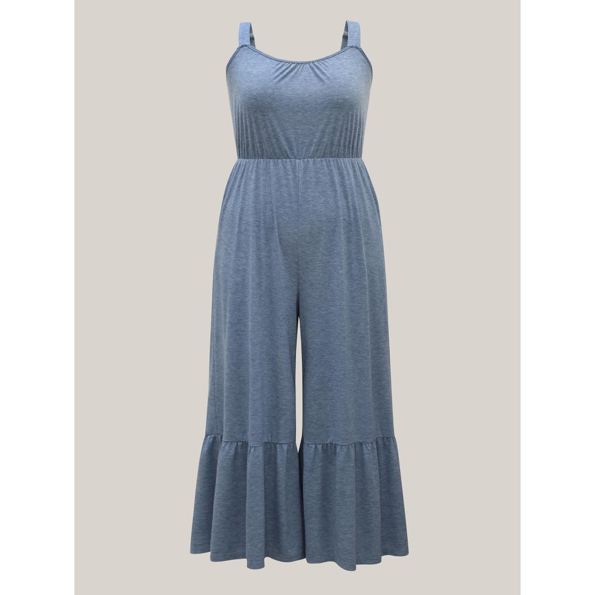Plus Size Stone Supersoft Tiered Hem Stretchy Waist Jumpsuit Women Sleeveless Round Neck Everyday-Casual Loose Jumpsuits BloomChic 10/M Product Image
