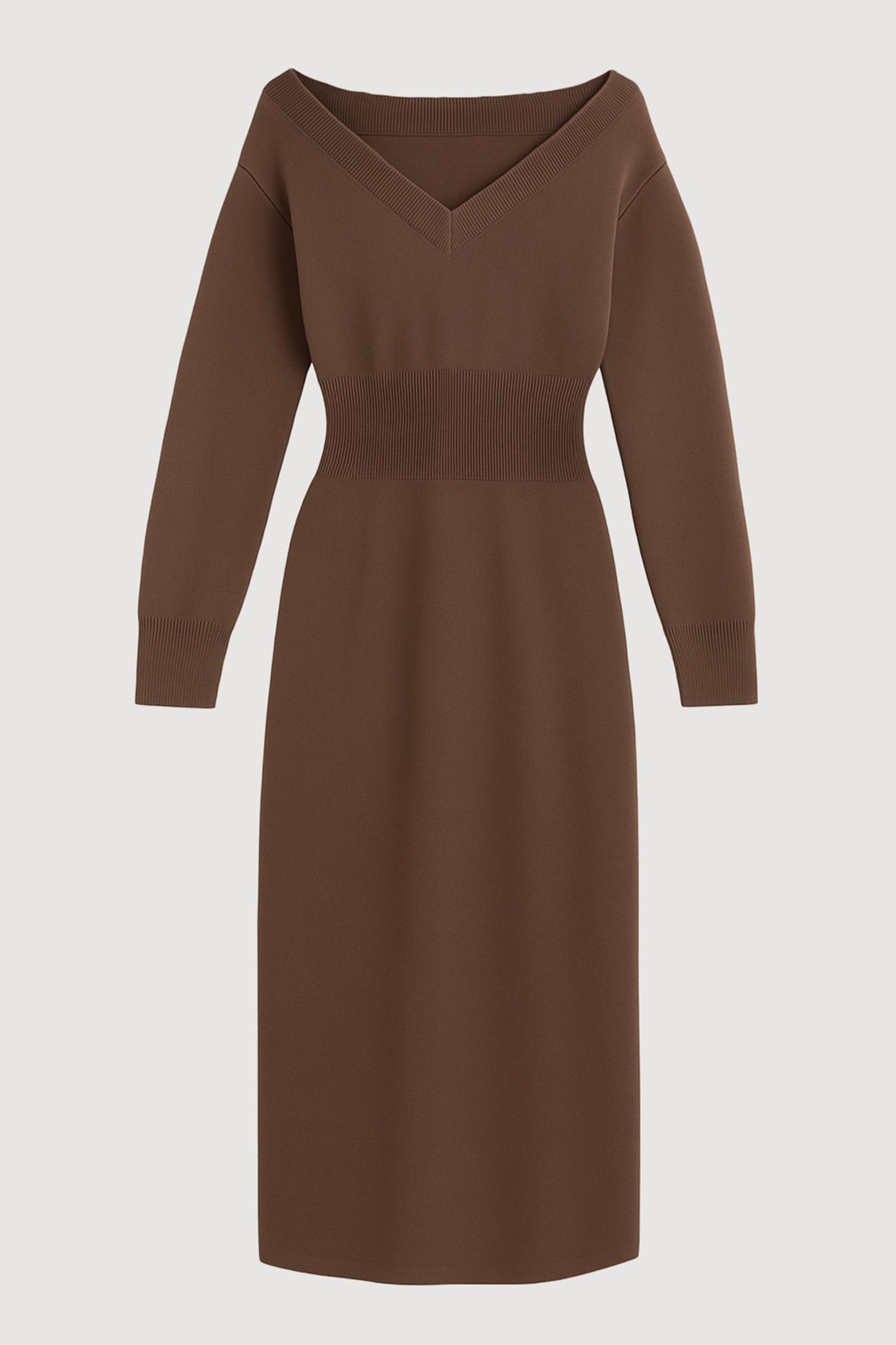 Bora Off-Shoulder V-Neck Sweater Dress Product Image