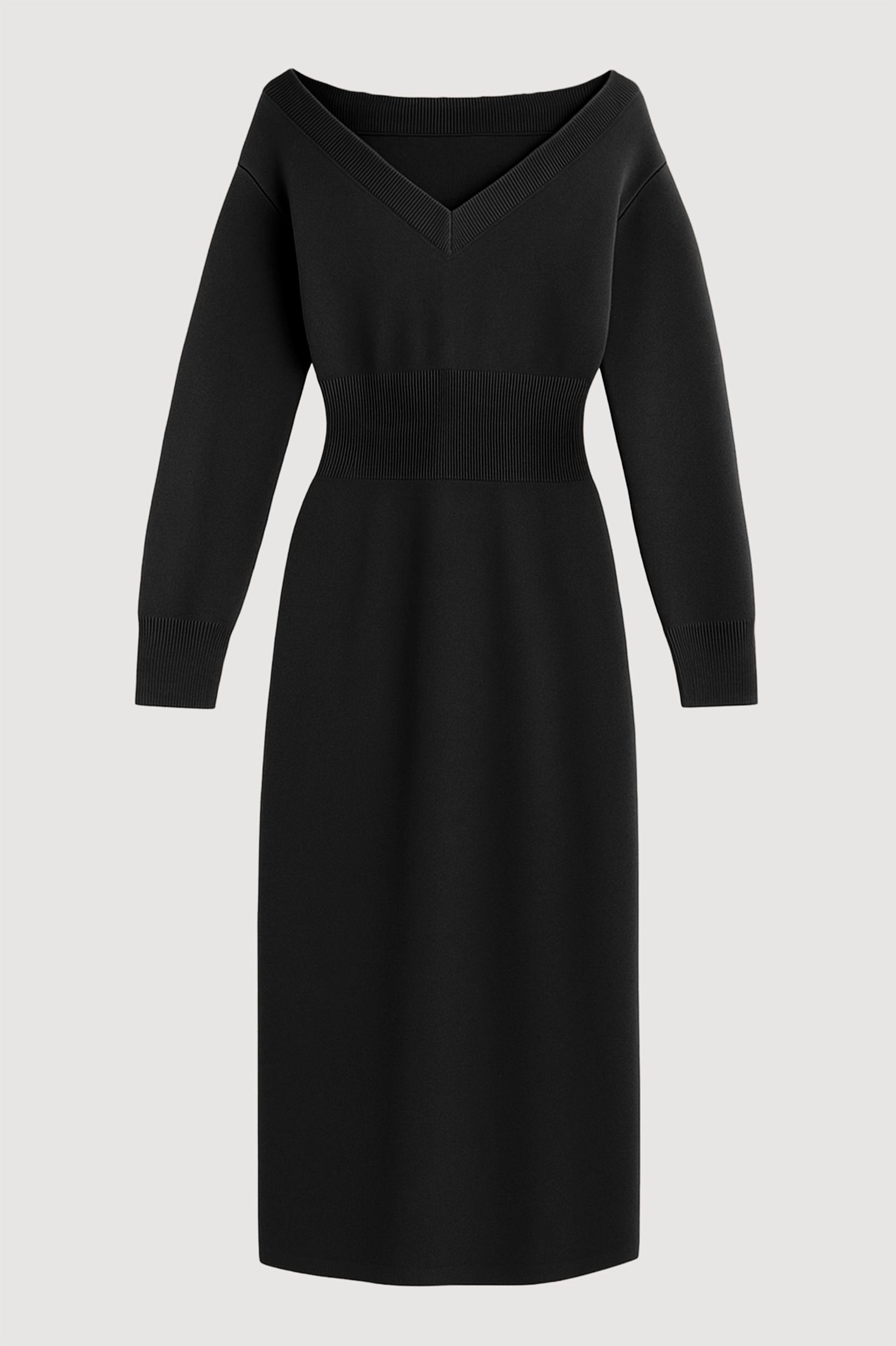 Bora Off-Shoulder V-Neck Sweater Dress Product Image