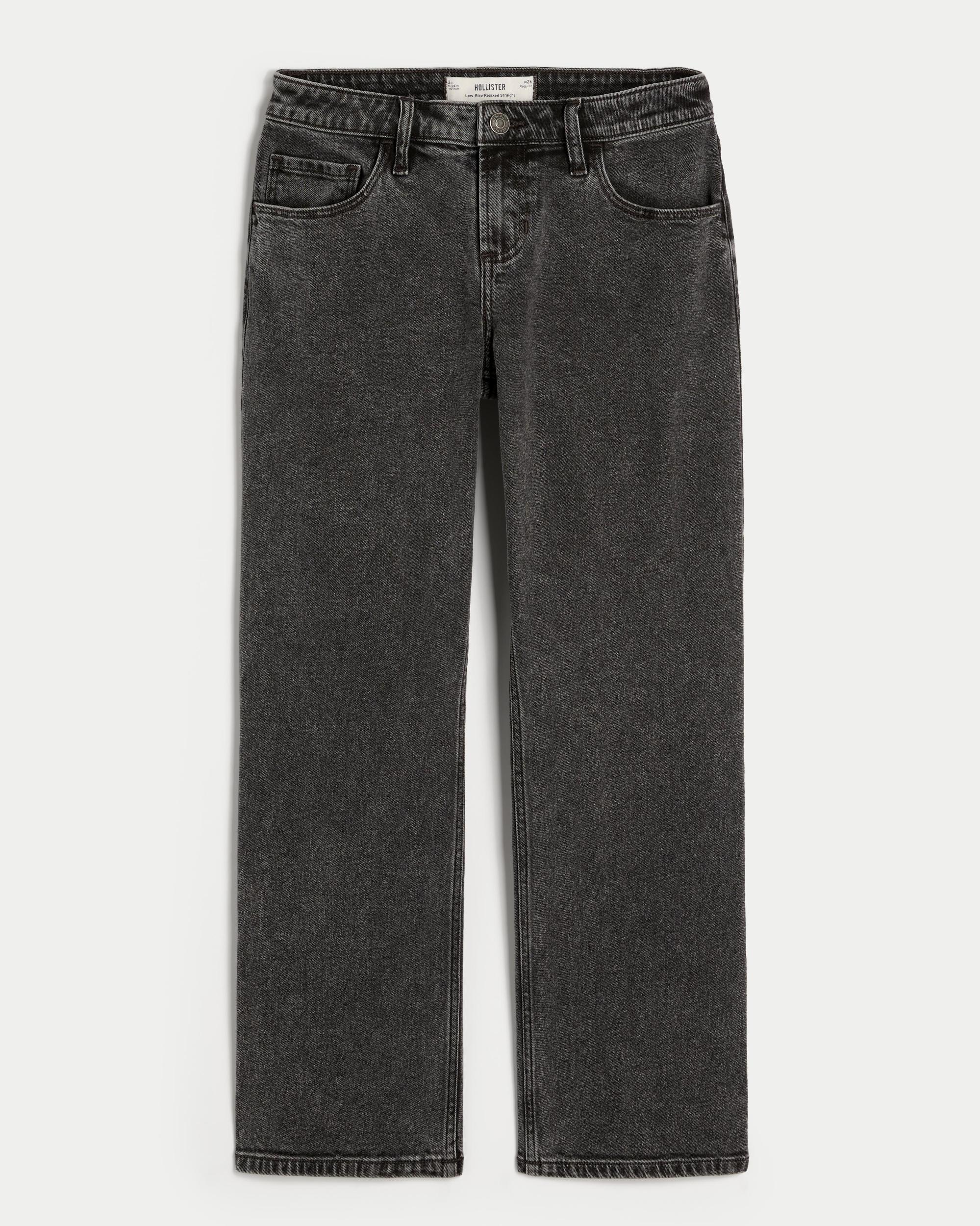 Low-Rise Washed Black Relaxed Straight Jeans Product Image