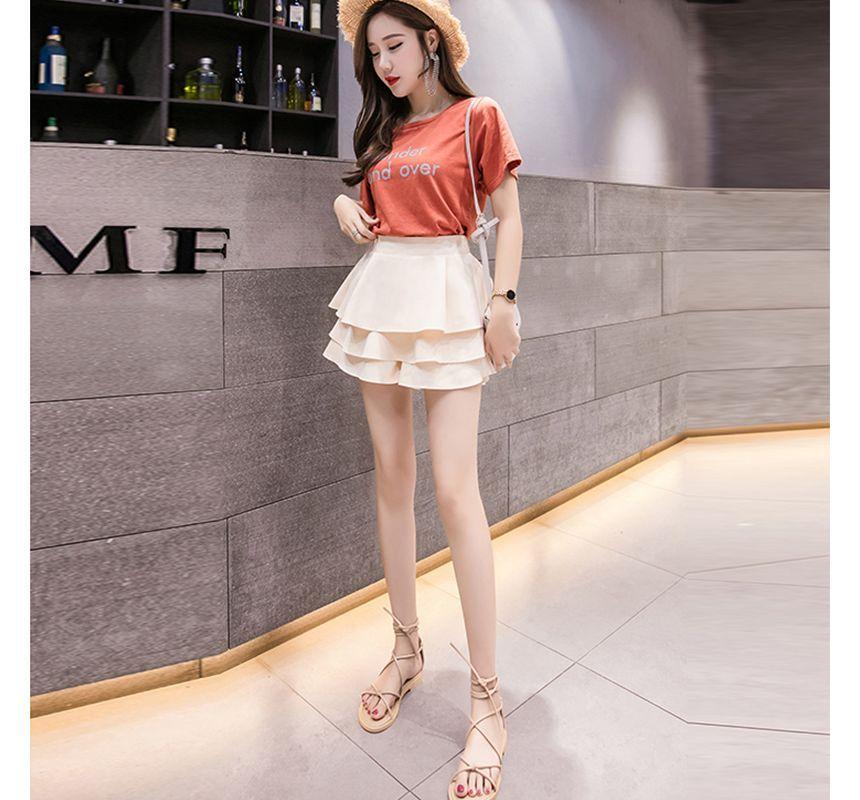 High Waist Plain Mini A-Line Layered Skirt Product Image