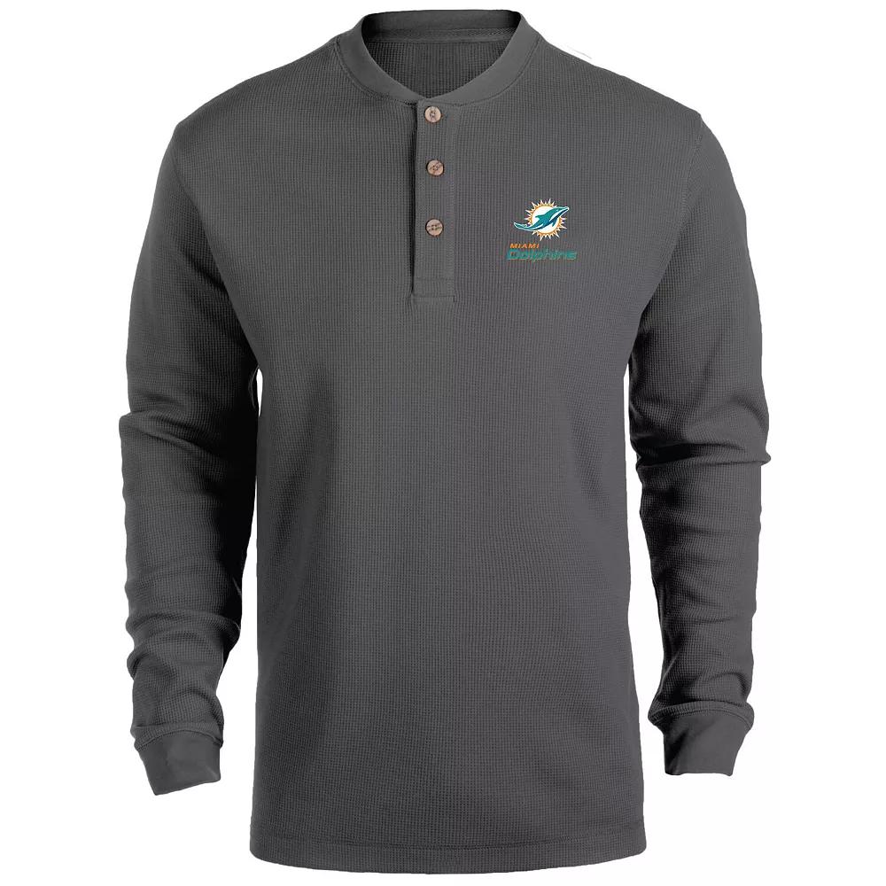 Men's Heathered Gray Miami Dolphins Maverick Thermal Henley Long Sleeve T-Shirt, Size: Small, Grey Product Image