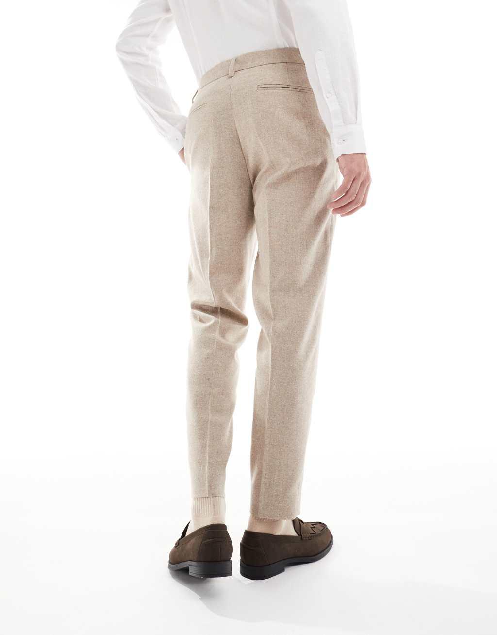 ASOS DESIGN smart tapered fit wool mix pants in stone Product Image