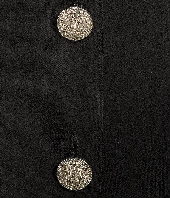 Caroline Rose Plus Size Matte Crepe Mandarin Collar 3/4 Sleeve Black Rhinestone Button Statement Jacket Product Image