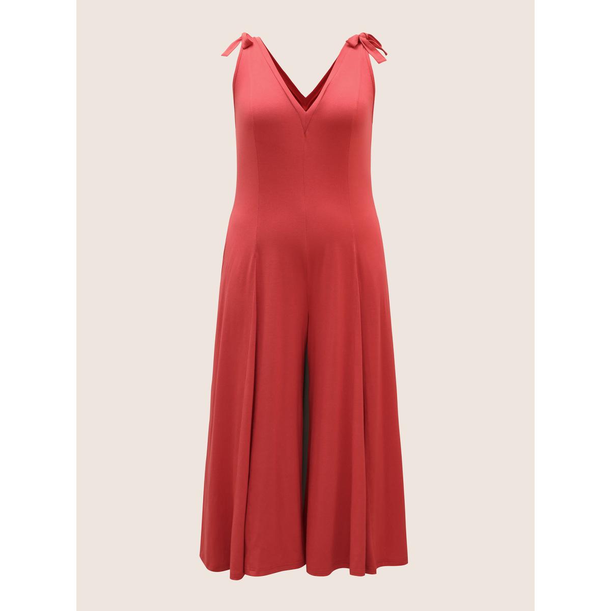 Plus Size OrangeRed Supersoft Essentials V Neck Solid Tie Knot Jumpsuit Women Casual Sleeveless V-neck Everyday Loose Jumpsuits BloomChic 14-16/1X Product Image