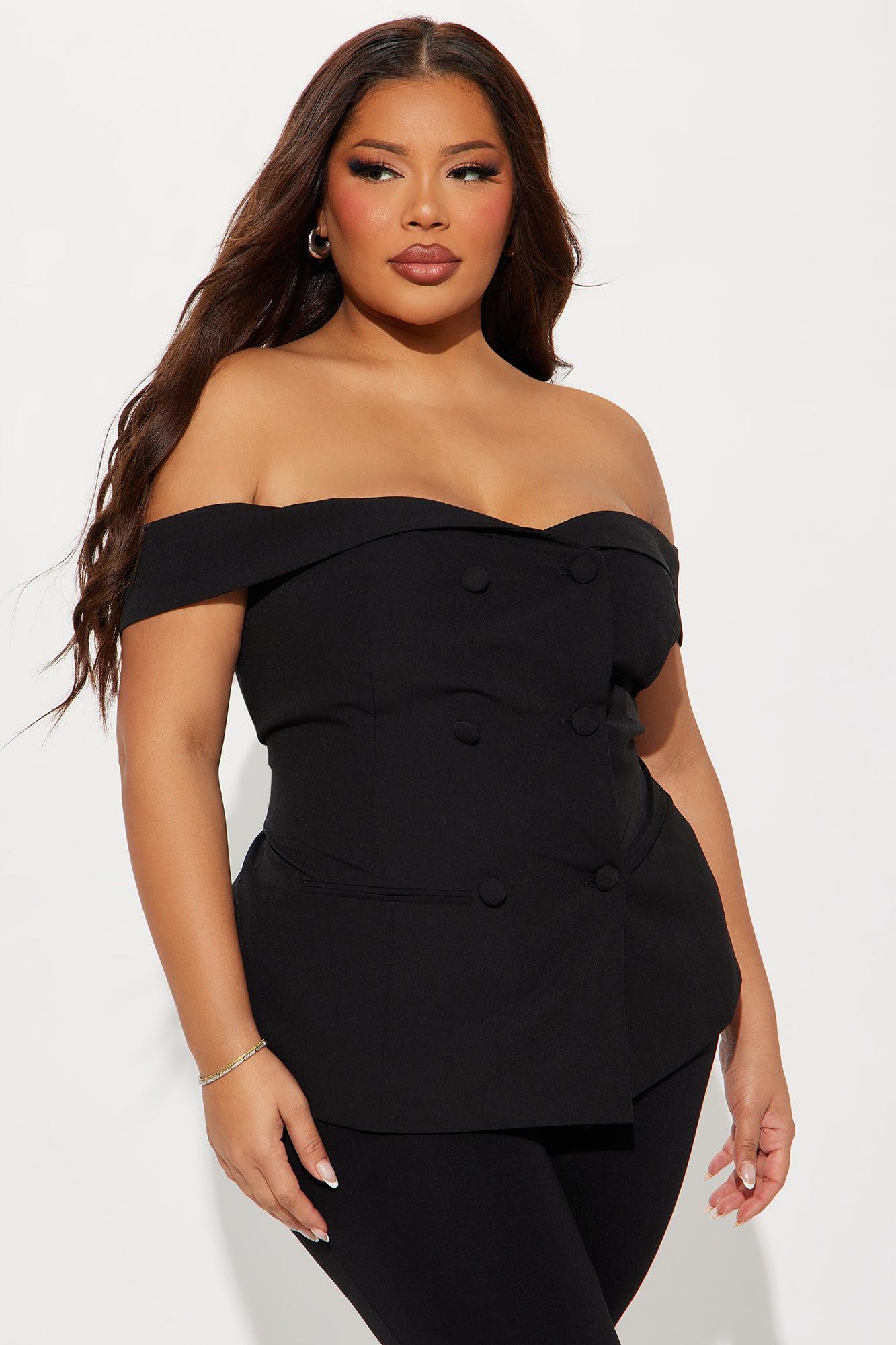 Let's Go For A Chat Off Shoulder Vest Top - Black Product Image