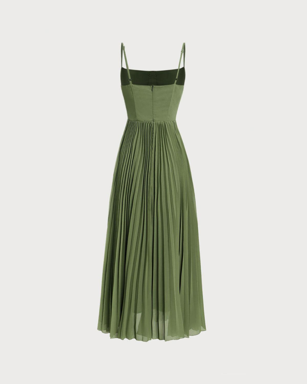 Green Sweetheart Neck Flowy Slip Maxi Dress Product Image